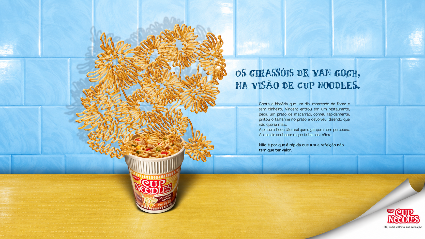 Anúncio Cup Noodles — girassóis de Van Gogh em macarrão